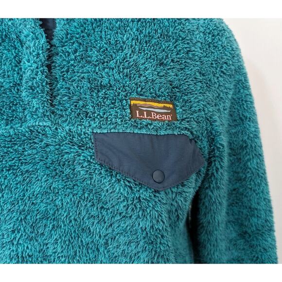 LL Bean Fleece Pullover Jacket Teal Green High Pile 1/4 Snap Small Petite SP - Picture 3 of 8